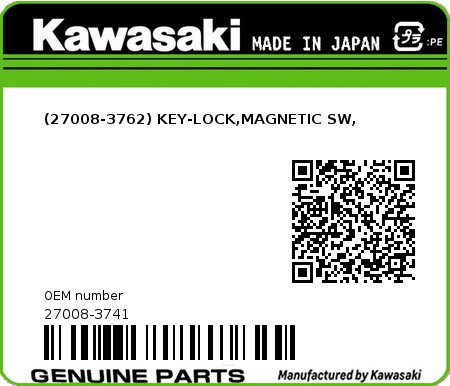 Product image: Kawasaki - 27008-3741 - (27008-3762) KEY-LOCK,MAGNETIC SW, 