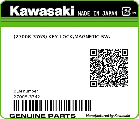 Product image: Kawasaki - 27008-3742 - (27008-3763) KEY-LOCK,MAGNETIC SW, 