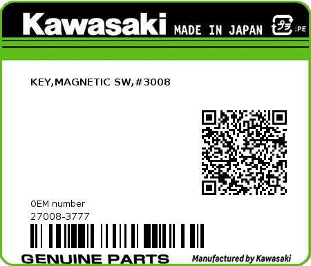 Product image: Kawasaki - 27008-3777 - KEY,MAGNETIC SW,#3008  0