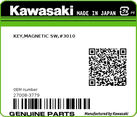 Product image: Kawasaki - 27008-3779 - KEY,MAGNETIC SW,#3010  0