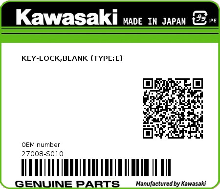 Product image: Kawasaki - 27008-S010 - KEY-LOCK,BLANK (TYPE:E) 