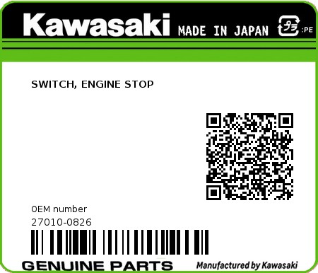 Product image: Kawasaki - 27010-0826 - SWITCH, ENGINE STOP 