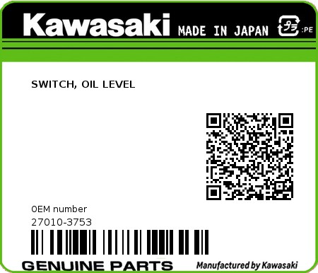 Product image: Kawasaki - 27010-3753 - SWITCH, OIL LEVEL 