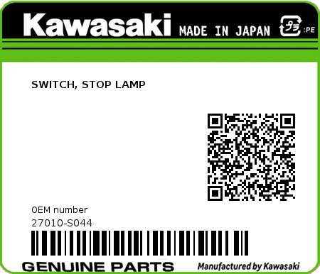 Product image: Kawasaki - 27010-S044 - SWITCH, STOP LAMP 