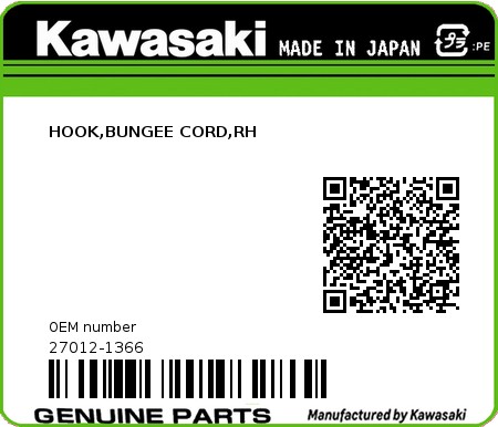 Product image: Kawasaki - 27012-1366 - HOOK,BUNGEE CORD,RH  0