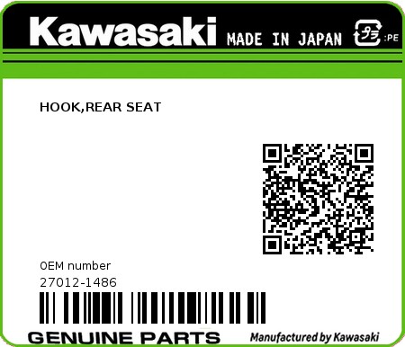 Product image: Kawasaki - 27012-1486 - HOOK,REAR SEAT  0