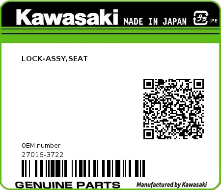 Product image: Kawasaki - 27016-3722 - LOCK-ASSY,SEAT  0