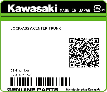 Product image: Kawasaki - 27016-5357 - LOCK-ASSY,CENTER TRUNK  0