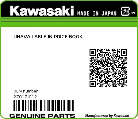 Product image: Kawasaki - 27017-012 - UNAVAILABLE IN PRICE BOOK 