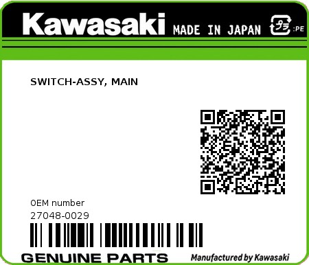 Product image: Kawasaki - 27048-0029 - SWITCH-ASSY, MAIN  0