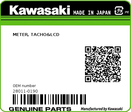 Product image: Kawasaki - 28011-0190 - METER, TACHO&LCD  0