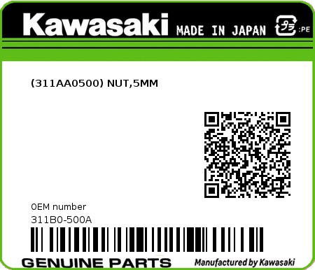 Product image: Kawasaki - 311B0-500A - (311AA0500) NUT,5MM  0