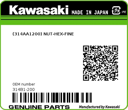Product image: Kawasaki - 314B1-200 - (314AA1200) NUT-HEX-FINE  0