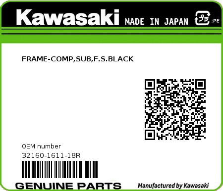 Product image: Kawasaki - 32160-1611-18R - FRAME-COMP,SUB,F.S.BLACK 