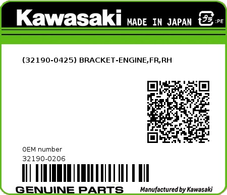 Product image: Kawasaki - 32190-0206 - (32190-0425) BRACKET-ENGINE,FR,RH 