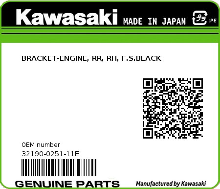 Product image: Kawasaki - 32190-0251-11E - BRACKET-ENGINE, RR, RH, F.S.BLACK  0