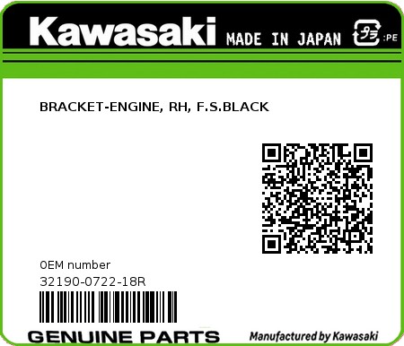 Product image: Kawasaki - 32190-0722-18R - BRACKET-ENGINE, RH, F.S.BLACK  0