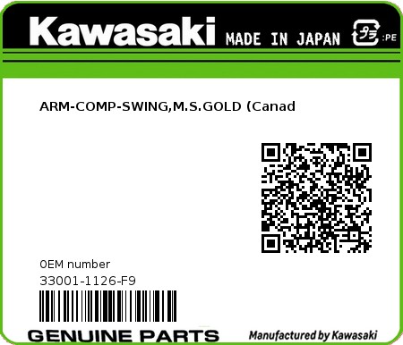 Product image: Kawasaki - 33001-1126-F9 - ARM-COMP-SWING,M.S.GOLD (Canad 