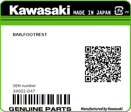 Product image: Kawasaki - 34002-047 - BAR,FOOTREST  0