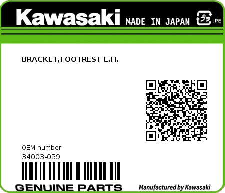 Product image: Kawasaki - 34003-059 - BRACKET,FOOTREST L.H. 