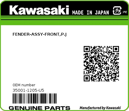 Product image: Kawasaki - 35001-1205-U5 - FENDER-ASSY-FRONT,P.J  0