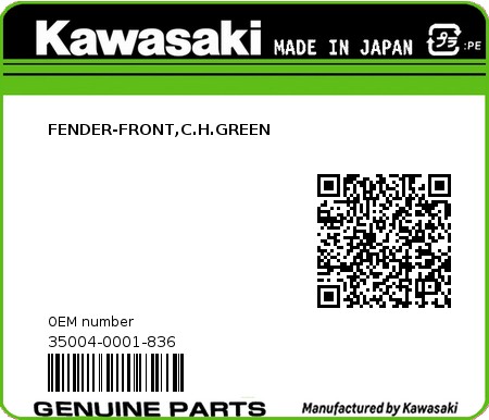 Product image: Kawasaki - 35004-0001-836 - FENDER-FRONT,C.H.GREEN  0