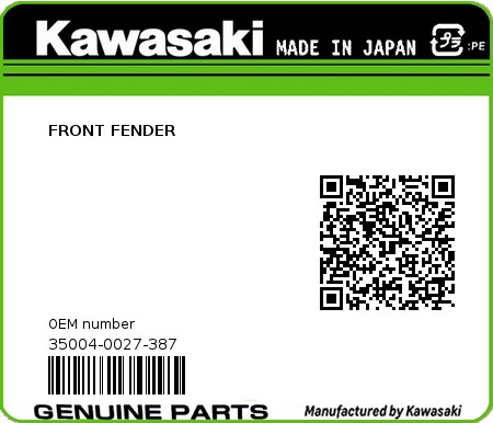 Product image: Kawasaki - 35004-0027-387 - FRONT FENDER  0