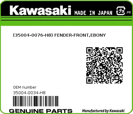 Product image: Kawasaki - 35004-0034-H8 - (35004-0076-H8) FENDER-FRONT,EBONY  0
