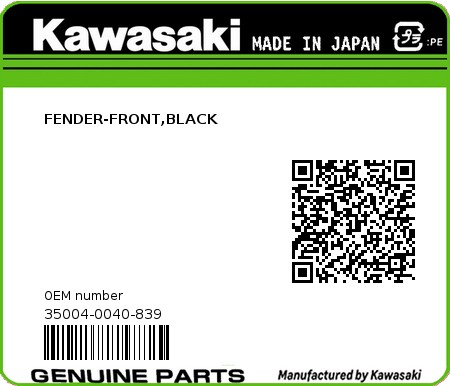 Product image: Kawasaki - 35004-0040-839 - FENDER-FRONT,BLACK 