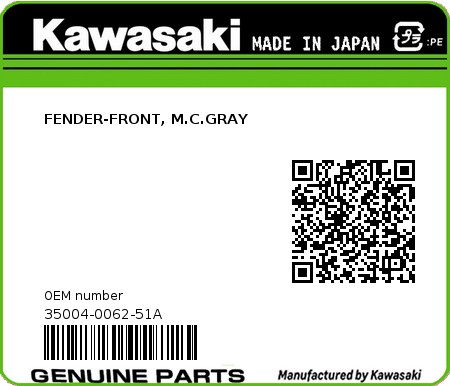 Product image: Kawasaki - 35004-0062-51A - FENDER-FRONT, M.C.GRAY  0