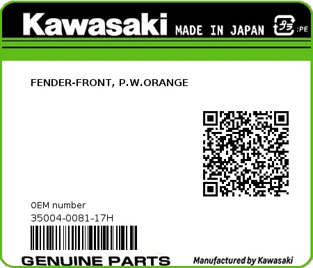 Product image: Kawasaki - 35004-0081-17H - FENDER-FRONT, P.W.ORANGE 