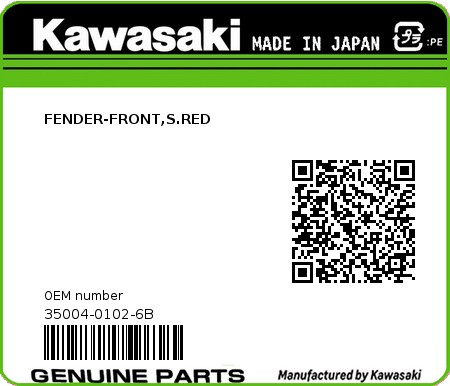 Product image: Kawasaki - 35004-0102-6B - FENDER-FRONT,S.RED  0