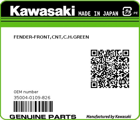 Product image: Kawasaki - 35004-0109-826 - FENDER-FRONT,CNT,C.H.GREEN  0