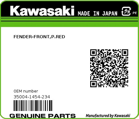Product image: Kawasaki - 35004-1454-234 - FENDER-FRONT,P.RED  0