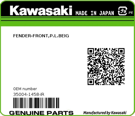 Product image: Kawasaki - 35004-1458-IR - FENDER-FRONT,P.L.BEIG  0