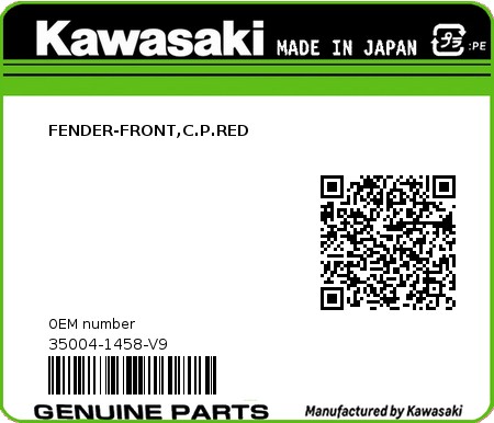 Product image: Kawasaki - 35004-1458-V9 - FENDER-FRONT,C.P.RED  0