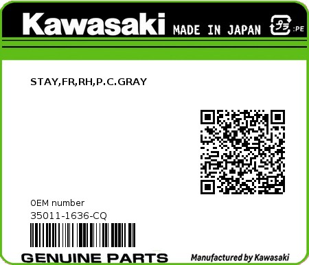 Product image: Kawasaki - 35011-1636-CQ - STAY,FR,RH,P.C.GRAY  0