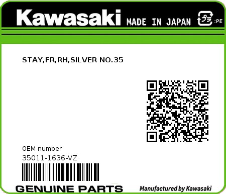 Product image: Kawasaki - 35011-1636-VZ - STAY,FR,RH,SILVER NO.35  0