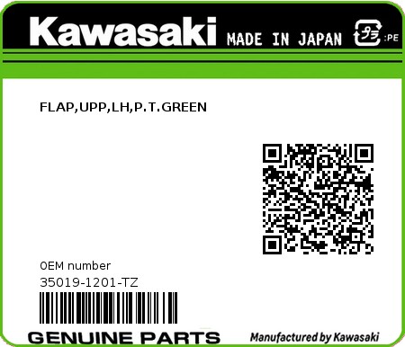 Product image: Kawasaki - 35019-1201-TZ - FLAP,UPP,LH,P.T.GREEN 