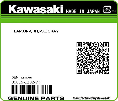 Product image: Kawasaki - 35019-1202-VK - FLAP,UPP,RH,P.C.GRAY  0