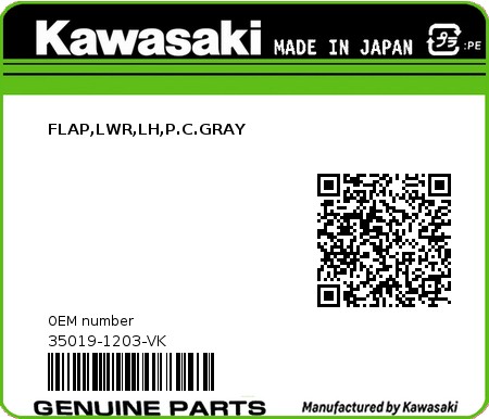 Product image: Kawasaki - 35019-1203-VK - FLAP,LWR,LH,P.C.GRAY  0