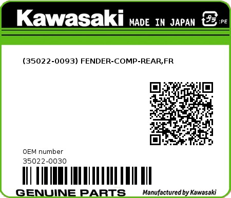 Product image: Kawasaki - 35022-0030 - (35022-0093) FENDER-COMP-REAR,FR  0