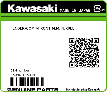 Product image: Kawasaki - 35040-1053-3F - FENDER-COMP-FRONT,M.M.PURPLE  0
