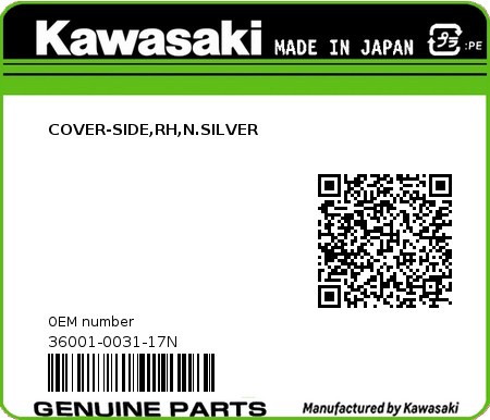 Product image: Kawasaki - 36001-0031-17N - COVER-SIDE,RH,N.SILVER  0