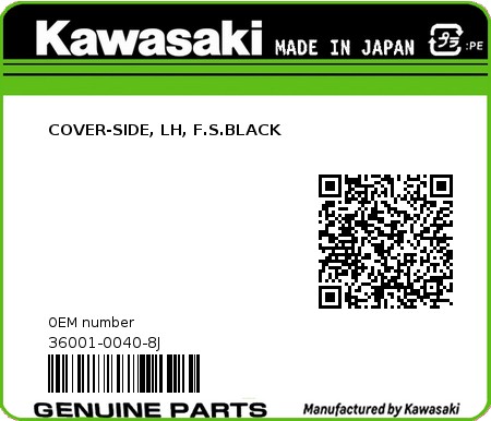 Product image: Kawasaki - 36001-0040-8J - COVER-SIDE, LH, F.S.BLACK  0