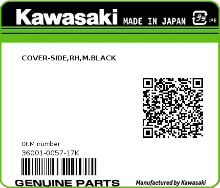 Product image: Kawasaki - 36001-0057-17K - COVER-SIDE,RH,M.BLACK 