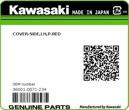 Product image: Kawasaki - 36001-0071-234 - COVER-SIDE,LH,P.RED  0