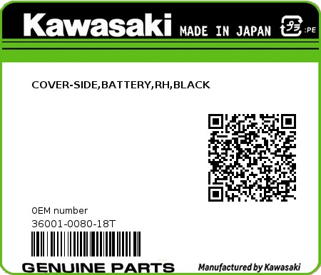 Product image: Kawasaki - 36001-0080-18T - COVER-SIDE,BATTERY,RH,BLACK 