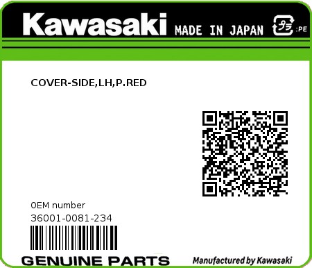 Product image: Kawasaki - 36001-0081-234 - COVER-SIDE,LH,P.RED  0