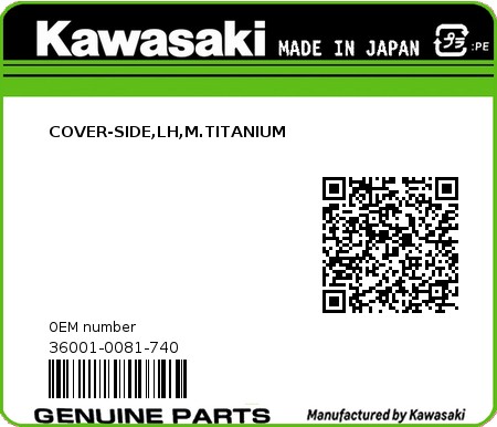 Product image: Kawasaki - 36001-0081-740 - COVER-SIDE,LH,M.TITANIUM  0